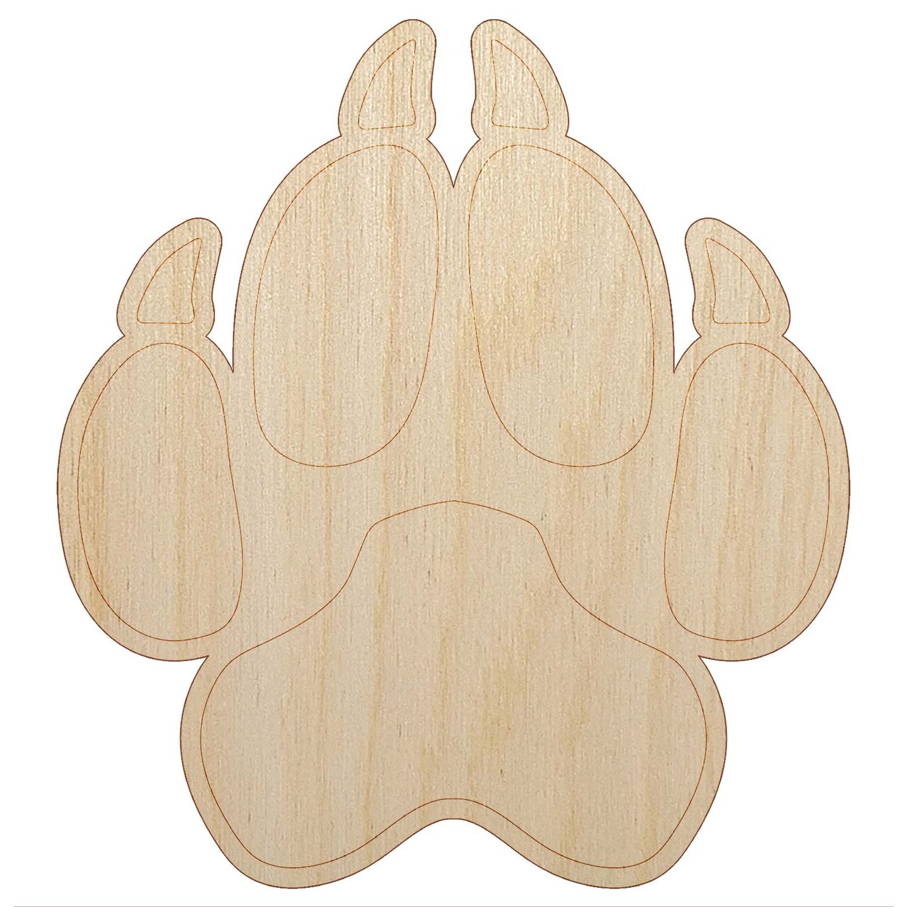 Wolf Coyote Paw Print Unfinished Wood Shape Piece Cutout for DIY Craft Projects